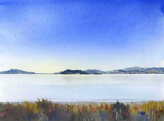 Early Morning - Petone Beach - original watercolour by Sue Dey