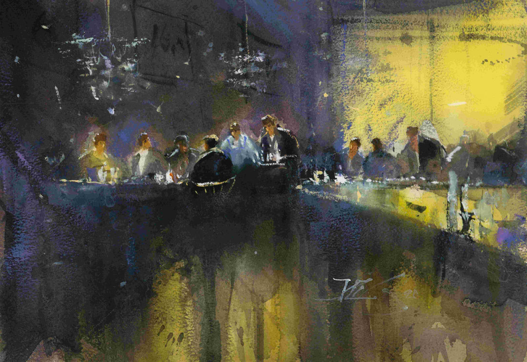Happy Hour - original watercolour by Kit Ong