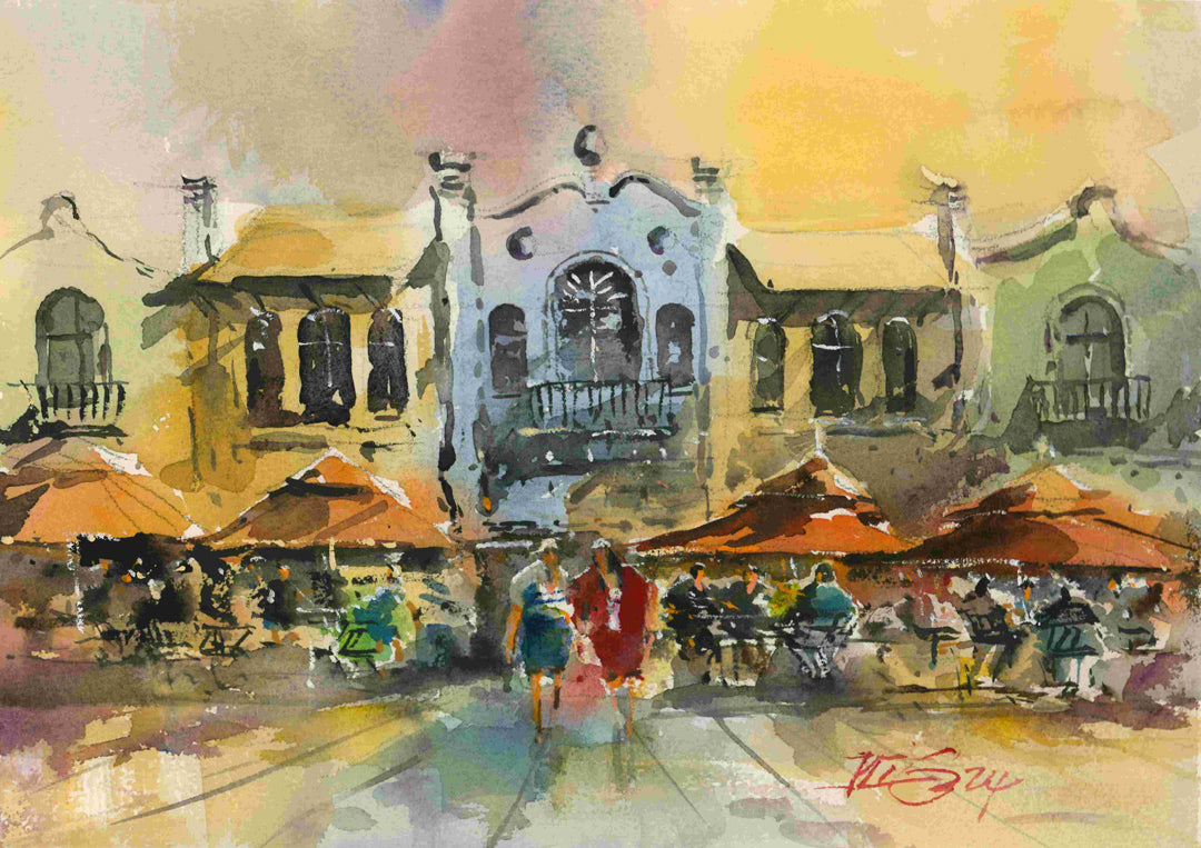 New Regent St Christchurch - original watercolour by Kit Ong