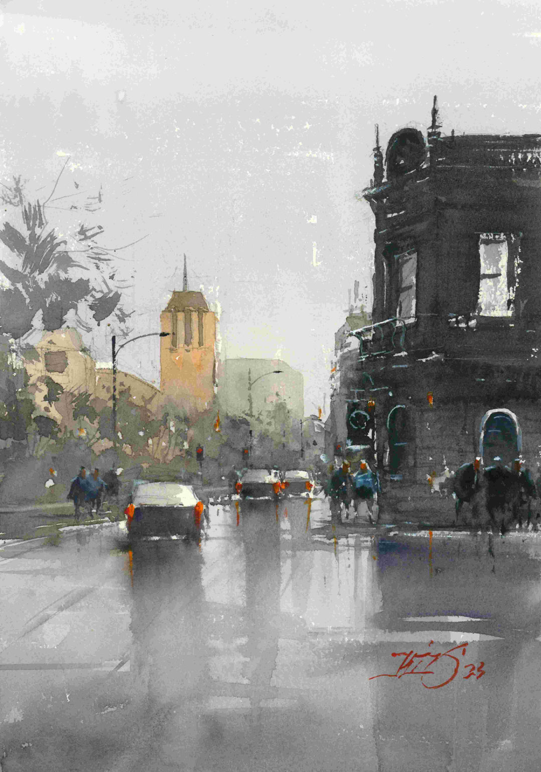 Backbencher on Molsworht St, Wellington - original watercolour by Kit Ong