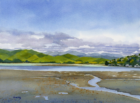 Pauatahanui inlet from Paramata - original watercolour by Sue Dey