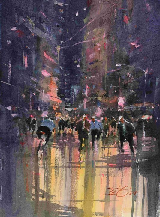Nightlife Lights & Vibes - original watercolour by Kit Ong
