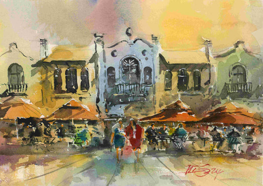 New Regent St Christchurch - original watercolour by Kit Ong