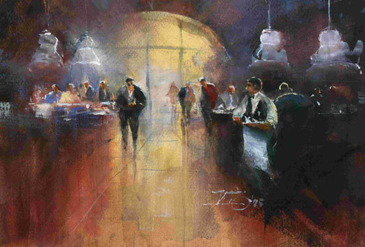 Wine & Dine - original watercolour by Kit Ong