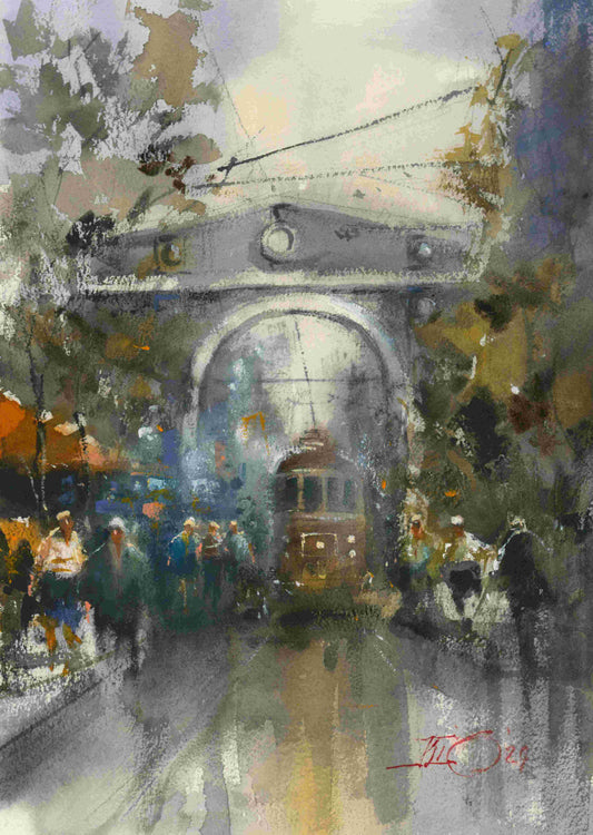 Bridge of Rememberence Christchurch  - original watercolour by Kit Ong