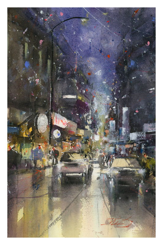 Nightlife Buzz on Cuba Street  Watercolour by Kit Ong