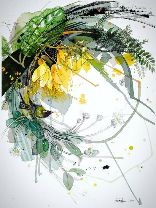 B02 Bellbird-Korimako in a Kowhai Loop
